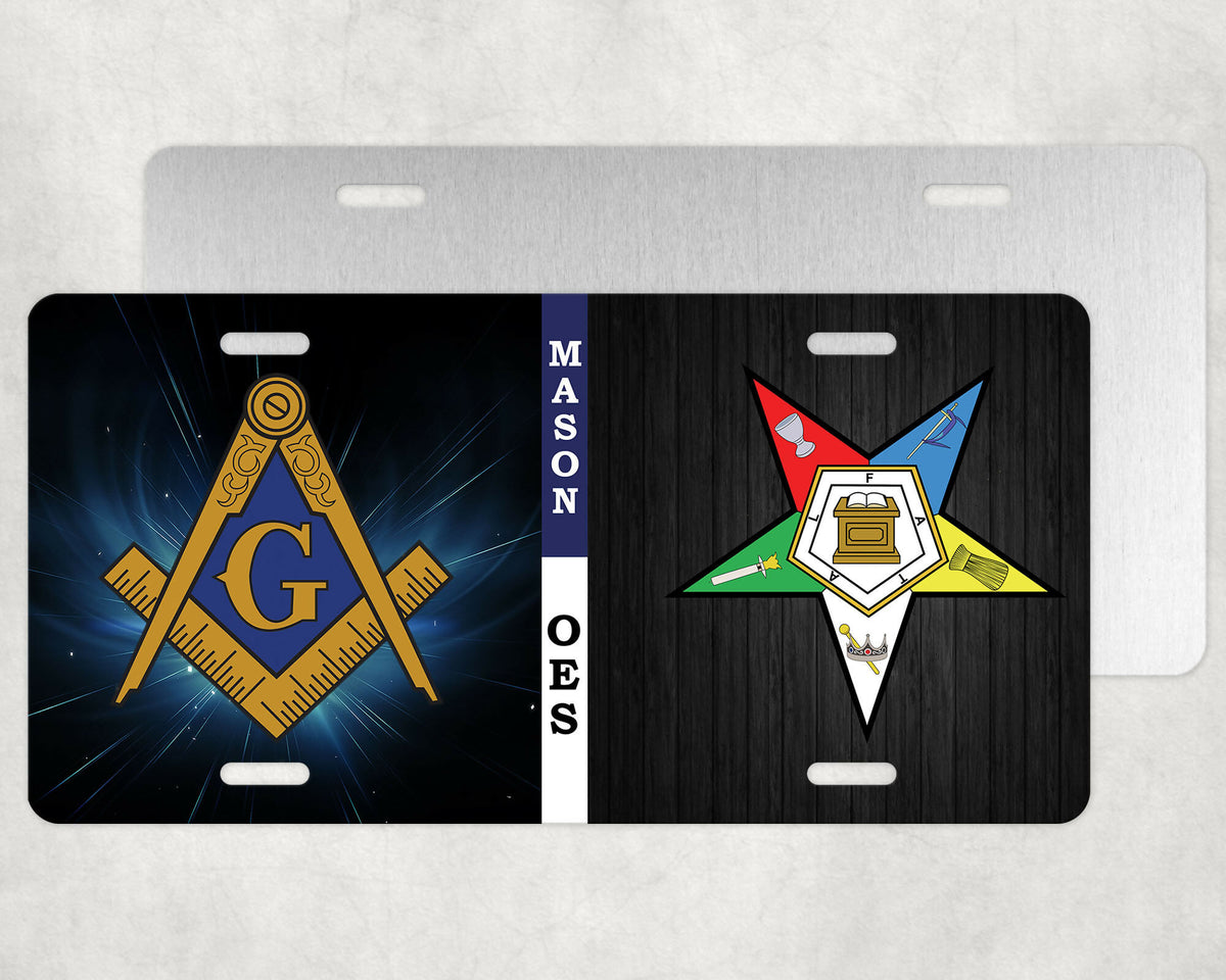 OES Master Mason Blue Lodge License Plate Frame - Lightweight Aluminum - Bricks Masons