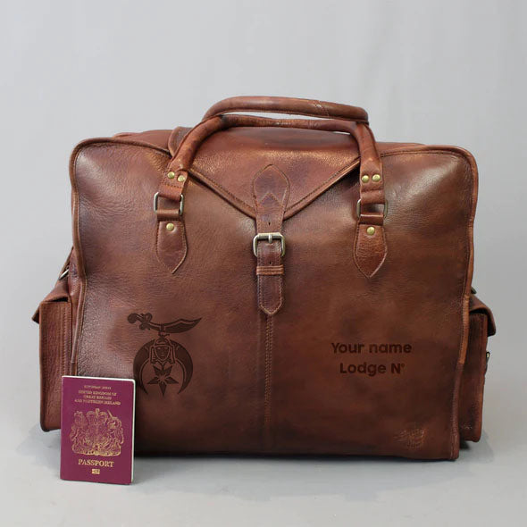 Shriners Travel Bag - Genuine Brown Leather - Bricks Masons