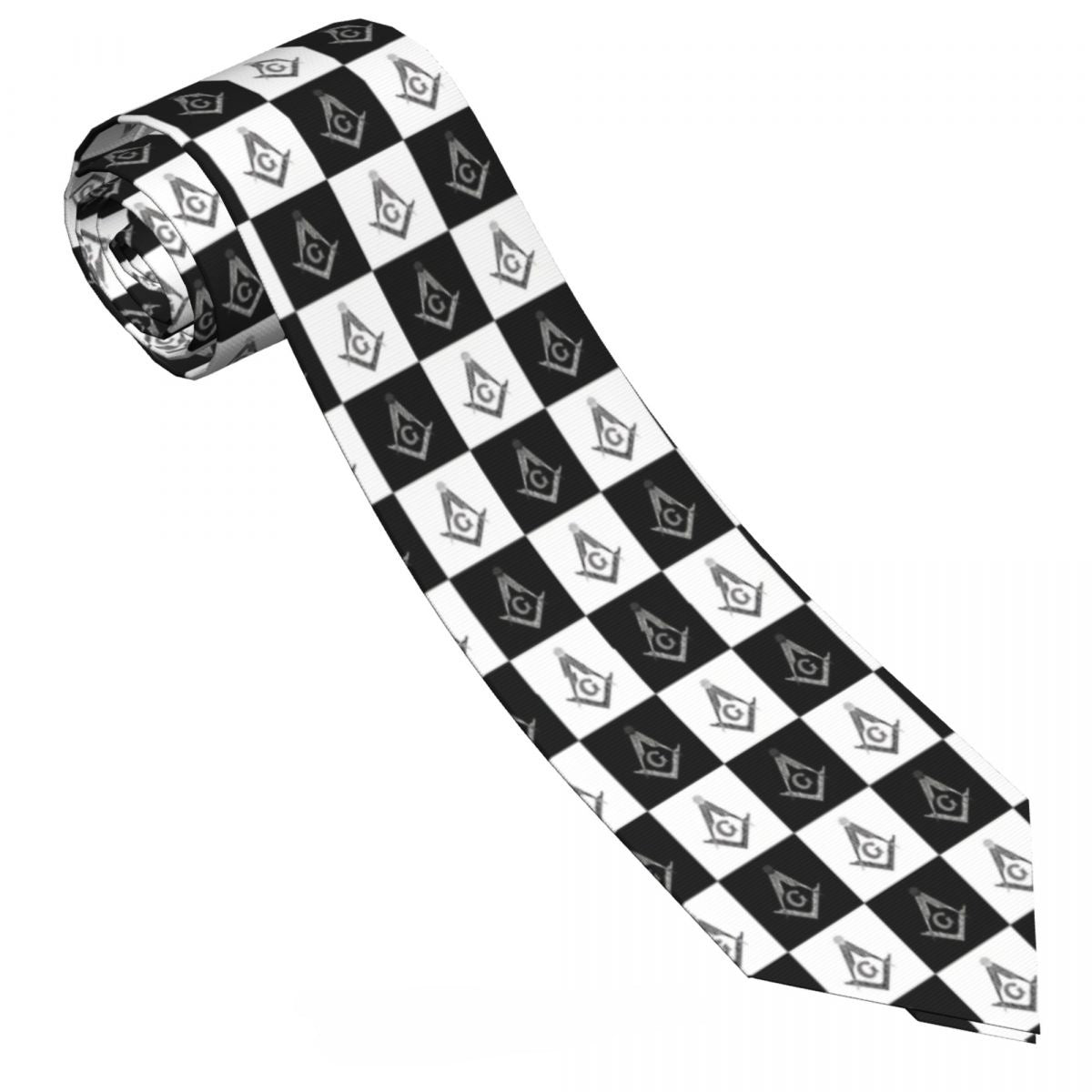 Master Mason Blue Lodge Necktie - Printed Checkered Pattern - Bricks Masons