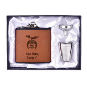 Shriners Flask - 6oz Full Set Shot Glass & Funnel - Bricks Masons