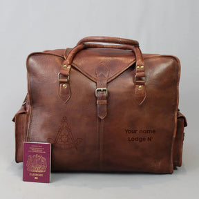 Past Master Blue Lodge California Regulation Travel Bag - Genuine Brown Leather - Bricks Masons