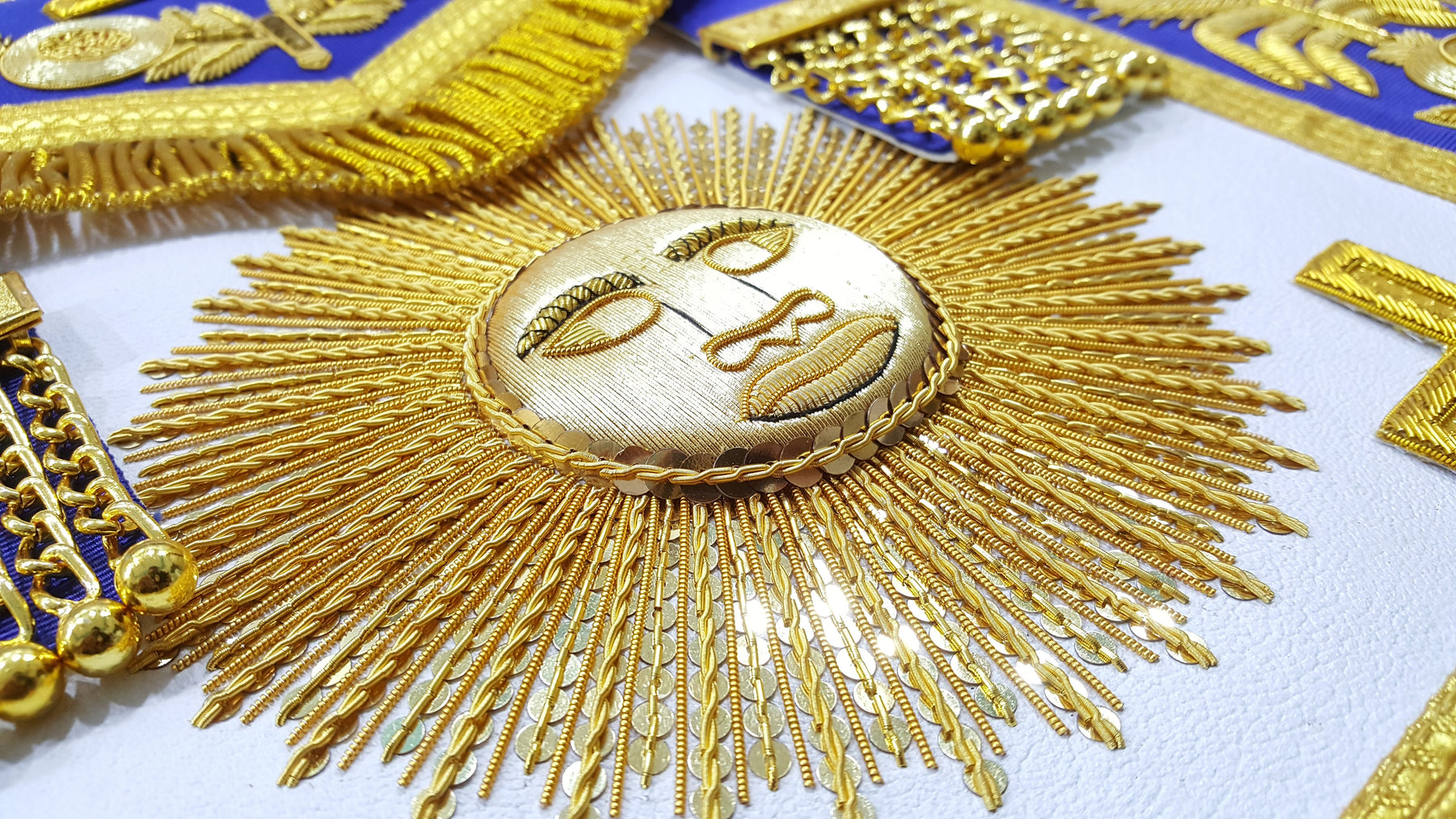 Past Grand Master Blue Lodge Apron - Gold Hand Embroidery - Bricks Masons