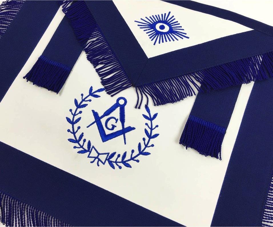 Master Mason Blue Lodge Apron - White & Navy Blue with Blue Fringe - Bricks Masons