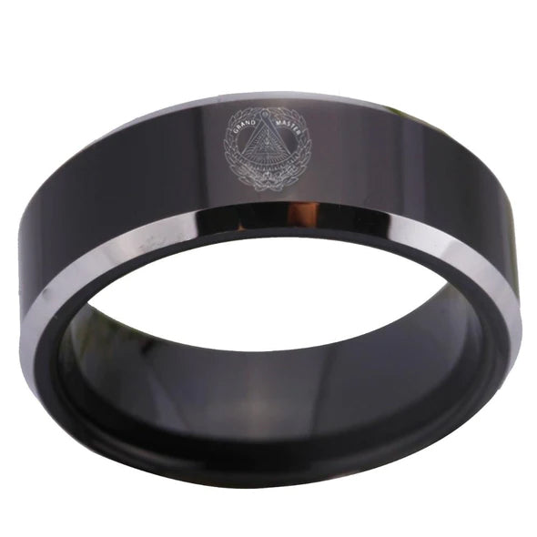 Grand Master Blue Lodge Ring - Black Tungsten - Bricks Masons