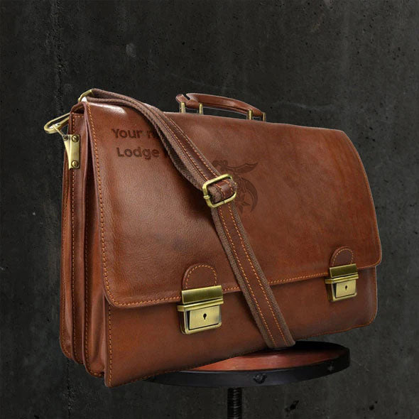 Shriners Briefcase - Genuine Brown Leather - Bricks Masons