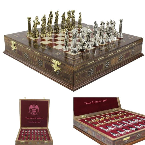 32nd Degree Scottish Rite Chess Set - Wings Down Hand Workmanship Patterns - Bricks Masons