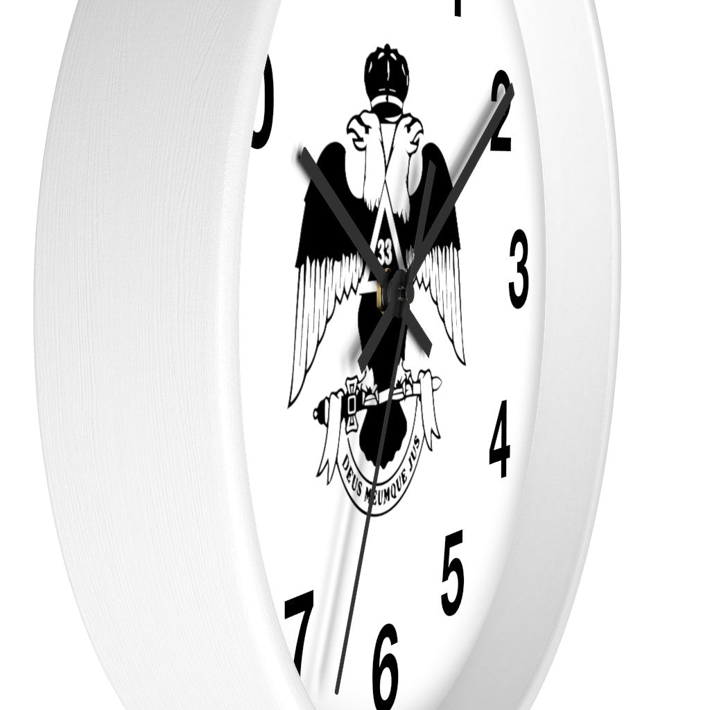33rd Degree Scottish Rite Clock - Wings Down Wooden Frame - Bricks Masons