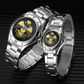 33rd Degree Scottish Rite Wristwatch - Wings Down Stainless Steel - Bricks Masons