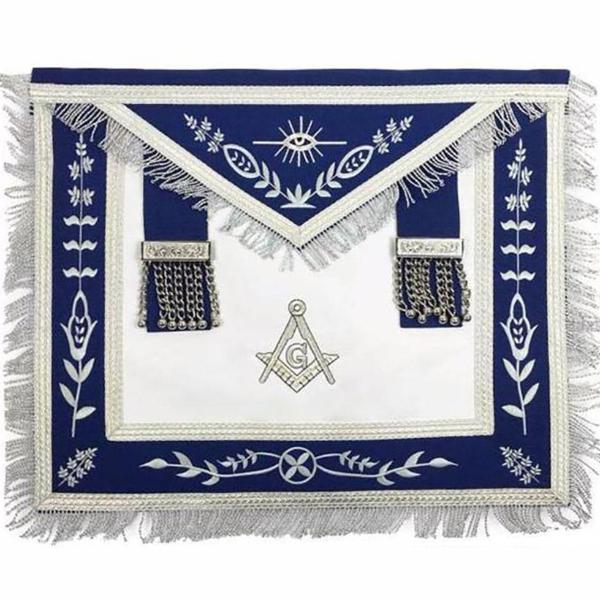 Master Mason Blue Lodge Apron - Navy Blue with Silver Fringe - Bricks Masons