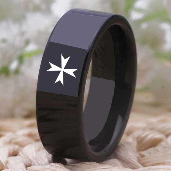 Order of Malta Commandery Ring - Black Tungsten - Bricks Masons