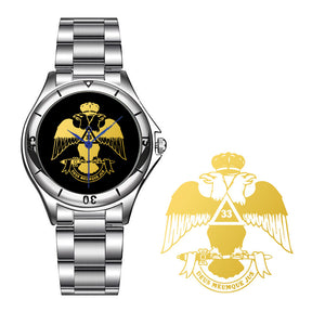 33rd Degree Scottish Rite Wristwatch - Wings Down Stainless Steel - Bricks Masons