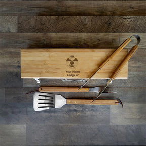 33rd Degree Scottish Rite Grill Tool - Wings Down BBQ Set & Bamboo Case - Bricks Masons
