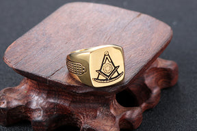 Past Master Blue Lodge Ring - Gold 
Titanium Steel - Bricks Masons