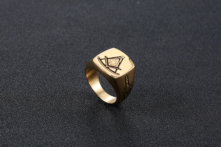 Past Master Blue Lodge Ring - Gold 
Titanium Steel - Bricks Masons