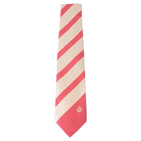 Master Mason Blue Lodge Necktie - Pink & Beige Machine Embroidery - Bricks Masons