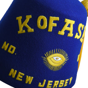 Eye of Providence Fez Hat - Blue With Gold Silk Lettering - Bricks Masons