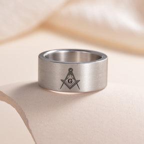 Master Mason Blue Lodge Ring - Matte Brushed Titanium Steel - Bricks Masons