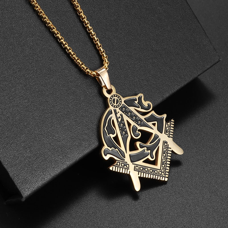 Master Mason Blue Lodge Necklace - Black & Gold Stainless Steel - Bricks Masons