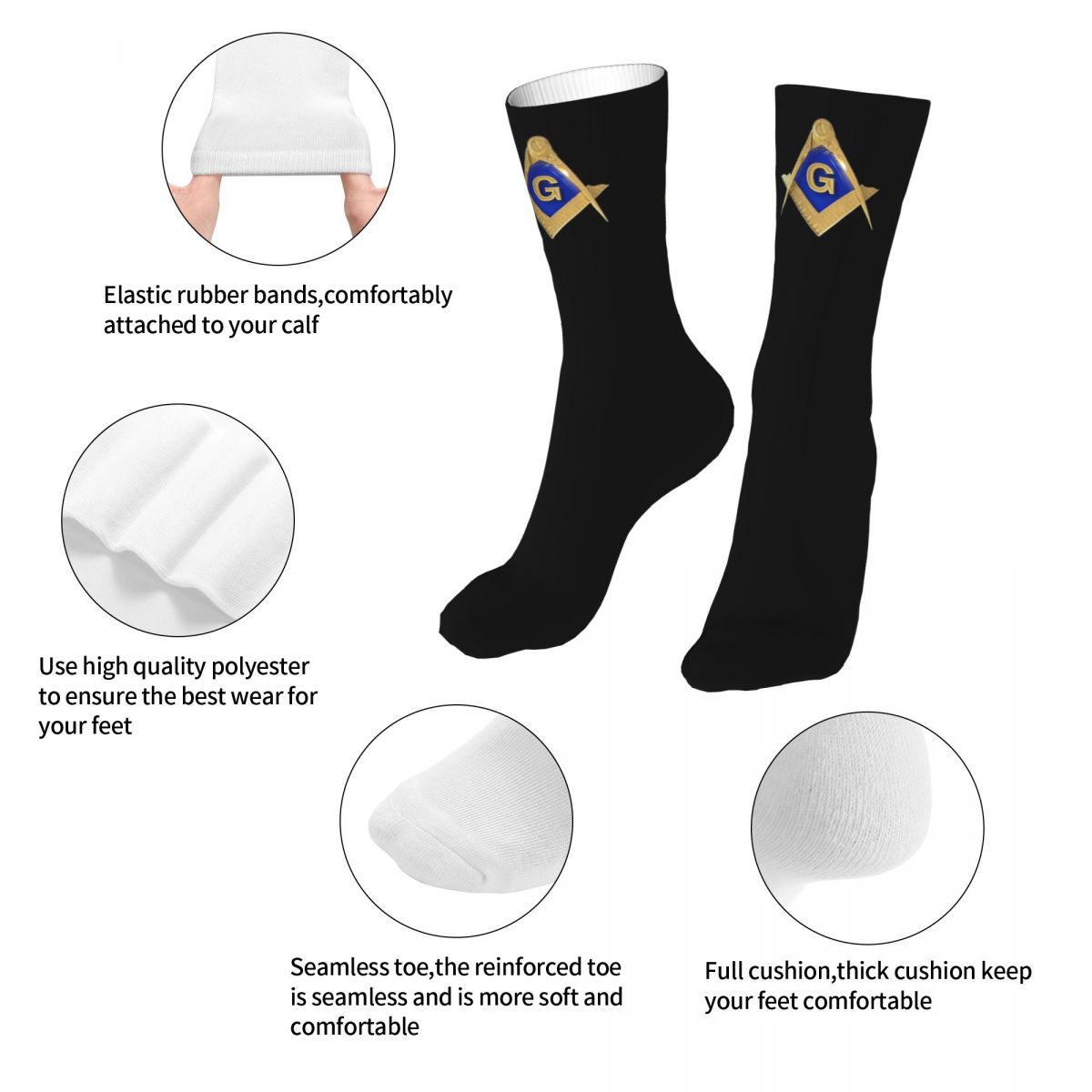 Master Mason Blue Lodge Sock - Golden Square and Compass G - Bricks Masons