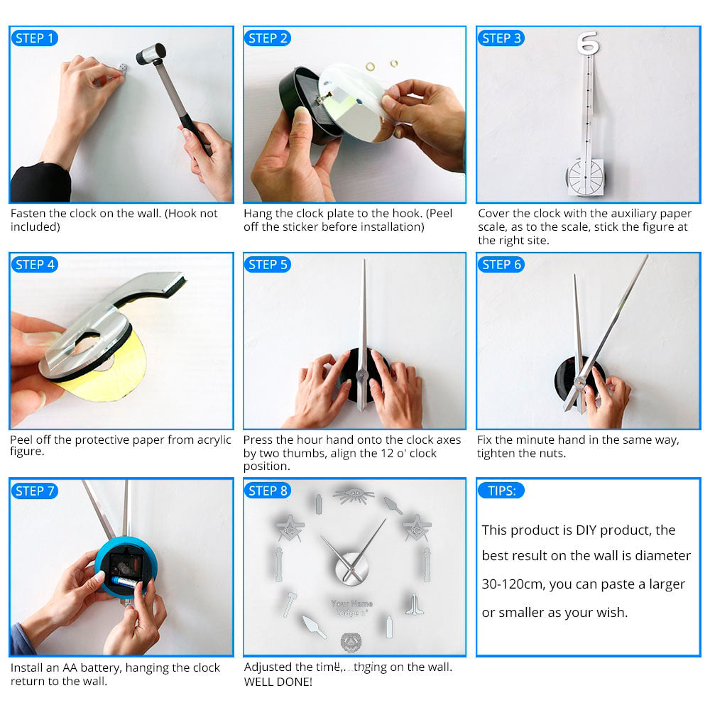 Grand Master Blue Lodge Clock - Frameless Design - Bricks Masons