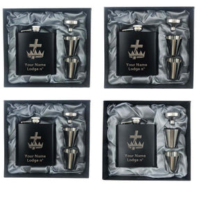 Knights Templar Commandery Flask - 2 Shot Glasses & Funnel - Bricks Masons