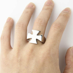 Knights Templar Stainless Steel Polished Signet Rings [Silver, Black, Gold] - Bricks Masons