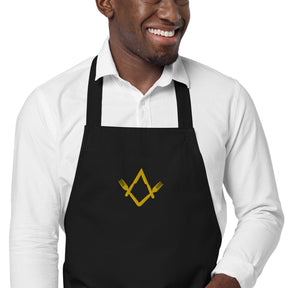Master Mason Bllue Lodge Kitchen Apron - Fork Square and Compass Embroidery - Bricks Masons