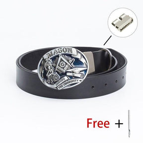 Master Mason Blue Lodge Belt - Serving The Community Square & Compass G (Coffee/Black) - Bricks Masons