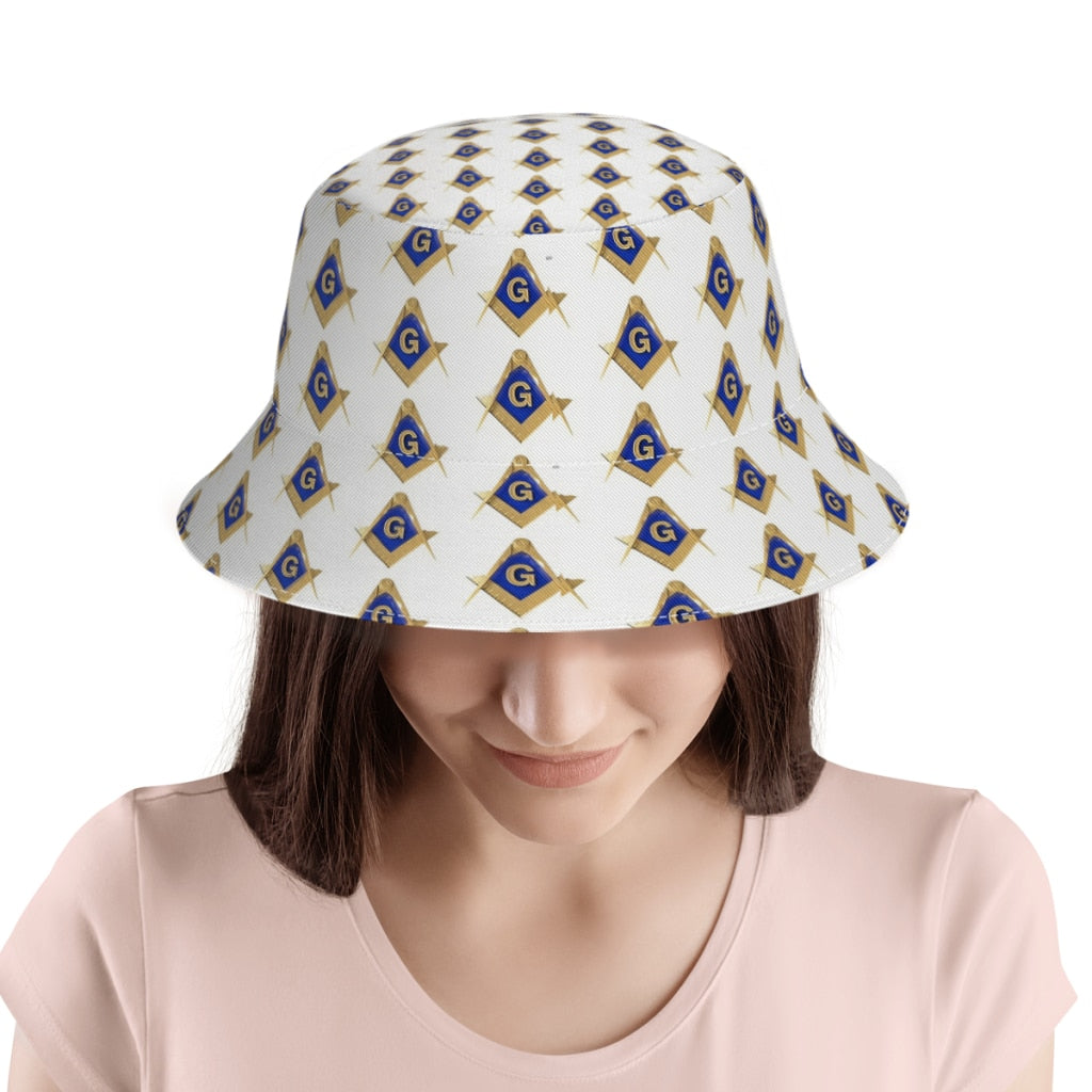 Master Mason Blue Lodge Bucket Hat - Goldener Winkelmaß und Zirkel G