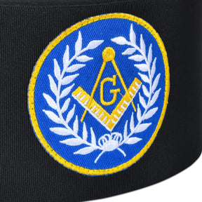 Master Mason Blue Lodge Crown Cap - Black With Blue Emblem & Wreath - Bricks Masons