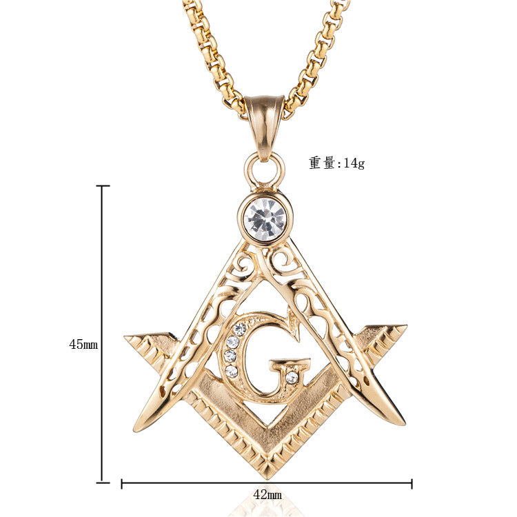 MASTER MASON BLUE LODGE NECKLACE - SILVER & GOLD ALL CRYSTAL SQUARE & COMPASS G - Bricks Masons