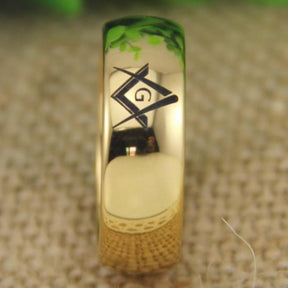 Masonic Master Gold Color Dome Tungsten Ring Free Engraving - Bricks Masons