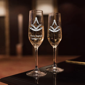 Past Master Blue Lodge Champagne Flute - 2 Pieces Set - Bricks Masons
