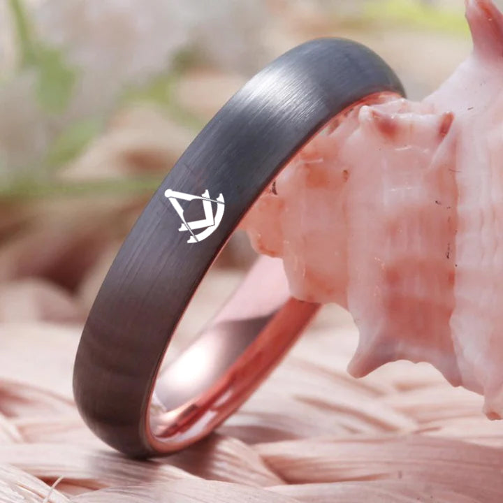 Past Master Blue Lodge Ring - Gunmetal With Rose Gold Tungsten - Bricks Masons