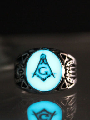 Master Mason Blue Lodge Ring - Luminous Glowing Square & Compass G - Bricks Masons