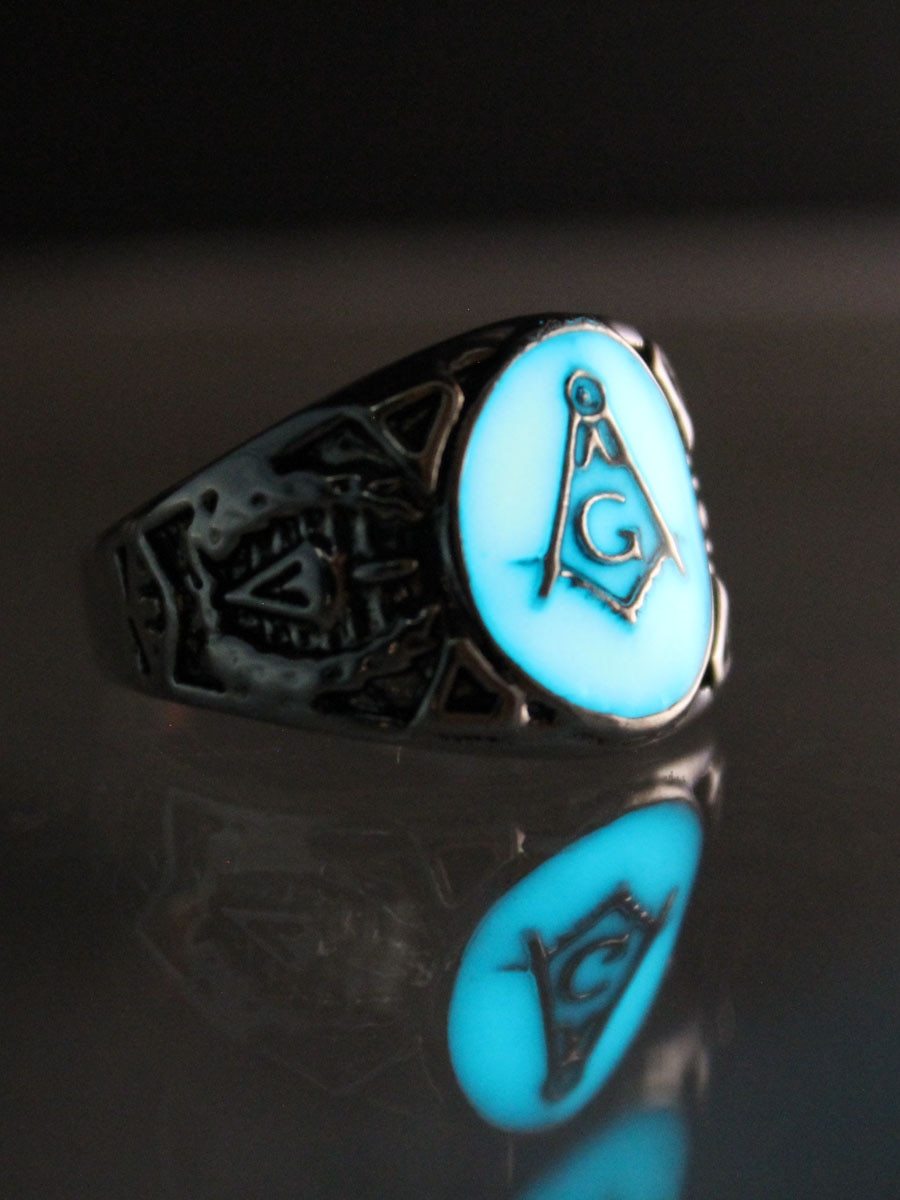 Master Mason Blue Lodge Ring - Luminous Glowing Square & Compass G - Bricks Masons