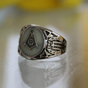 Master Mason Blue Lodge Ring - Luminous Glowing Square & Compass G - Bricks Masons