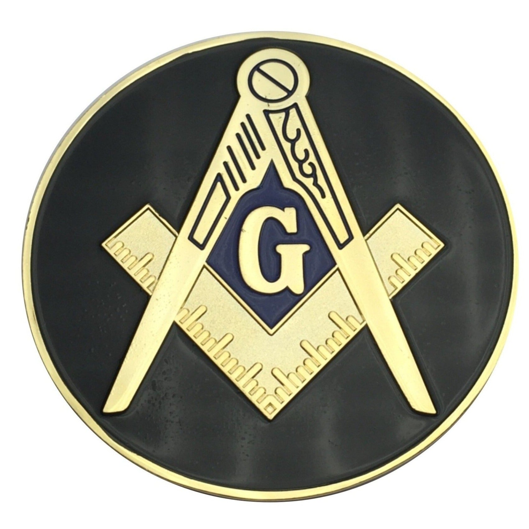 Master Mason Blue Lodge Car Emblem - Compass & Square G Black Medallion - Bricks Masons