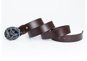 Master Mason Blue Lodge Belt - Serving The Community Square & Compass G (Coffee/Black) - Bricks Masons