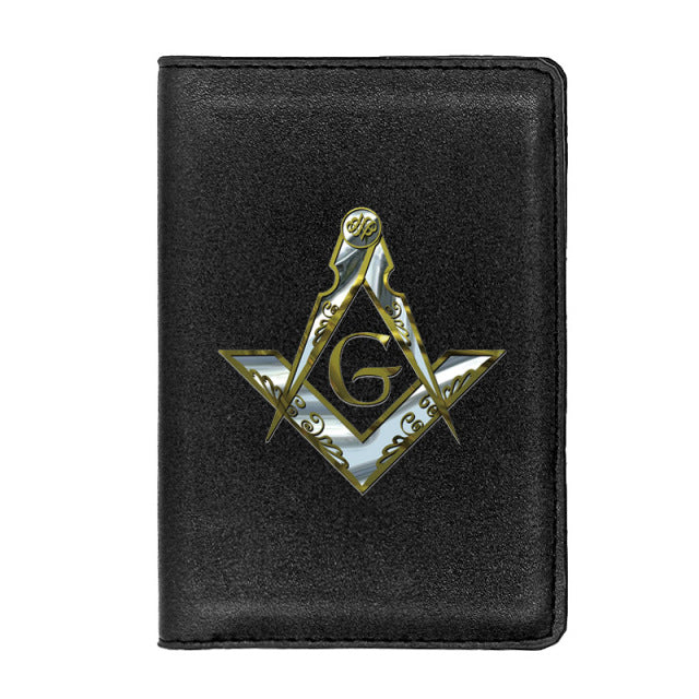 Master Mason Blue Lodge Wallet - PU Leather Passport & Credit Card Holder (Black/Brown) - Bricks Masons