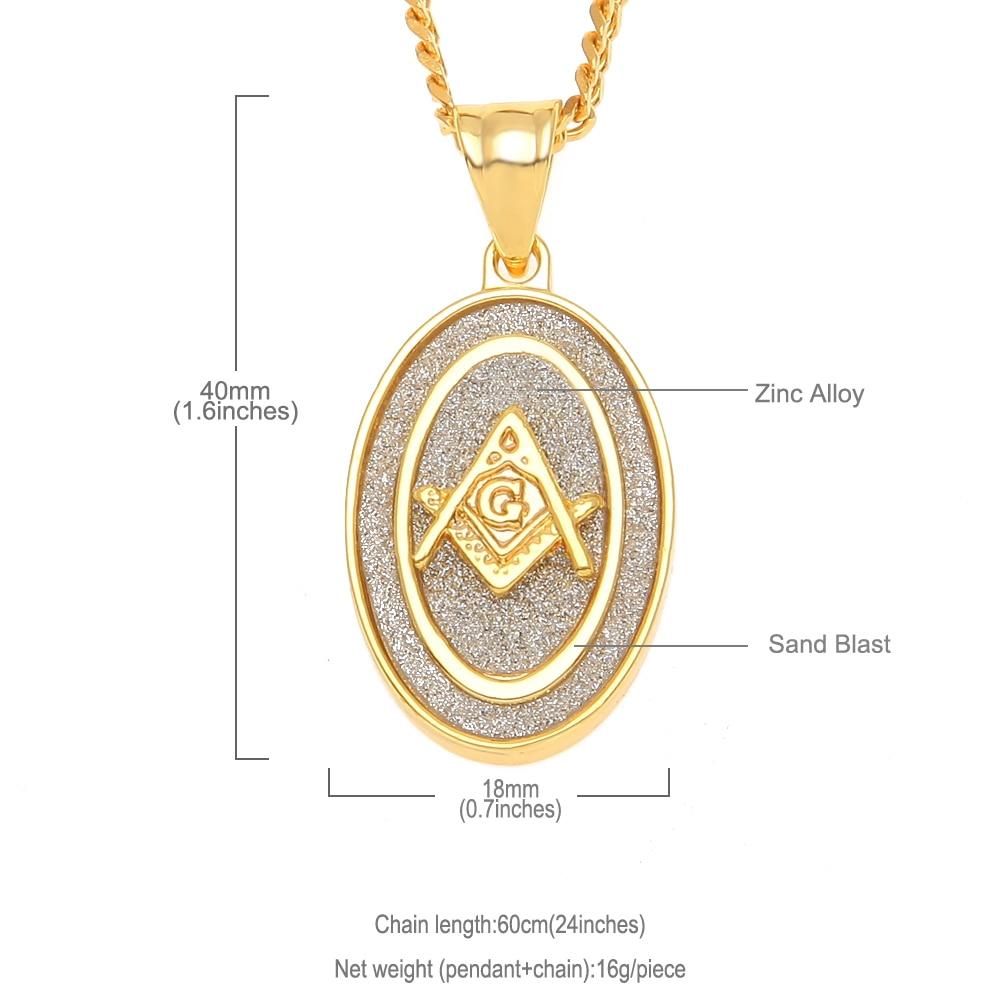 Oval Masonic Square Compass Pendant Gold Necklace - Bricks Masons