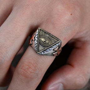 925 Sterling Silver All Seeing Eye Pyramid Ring - Bricks Masons